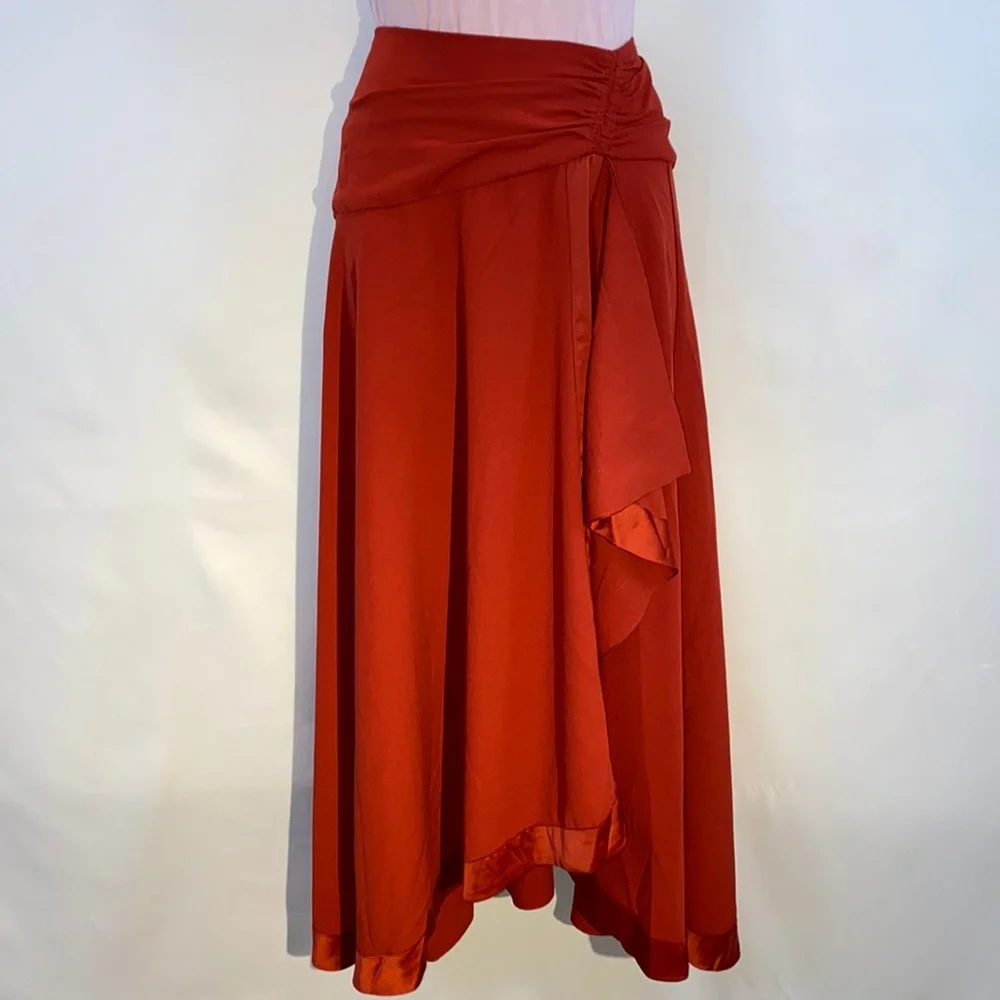 Anthropologie Mare Mare satin ruffle wrap midi skirt in red NWT - Picture 7 of 17